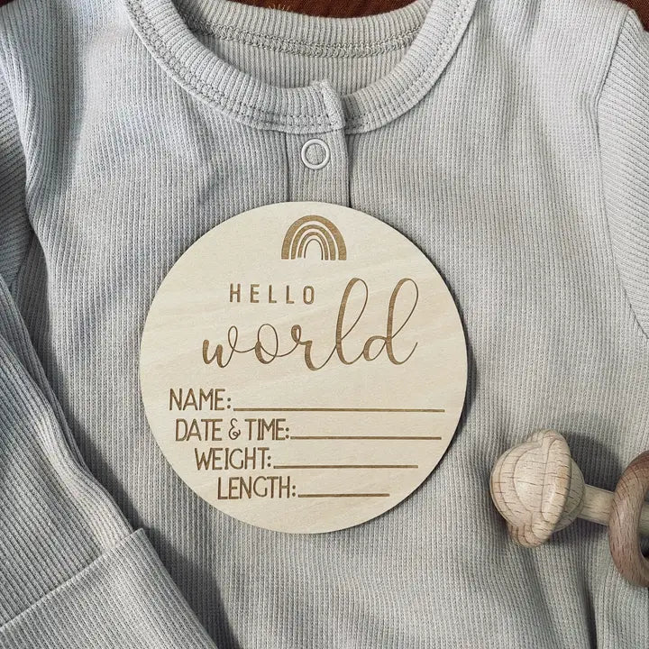 Hello World Boho Rainbow Birth Stats Announcement image 0
