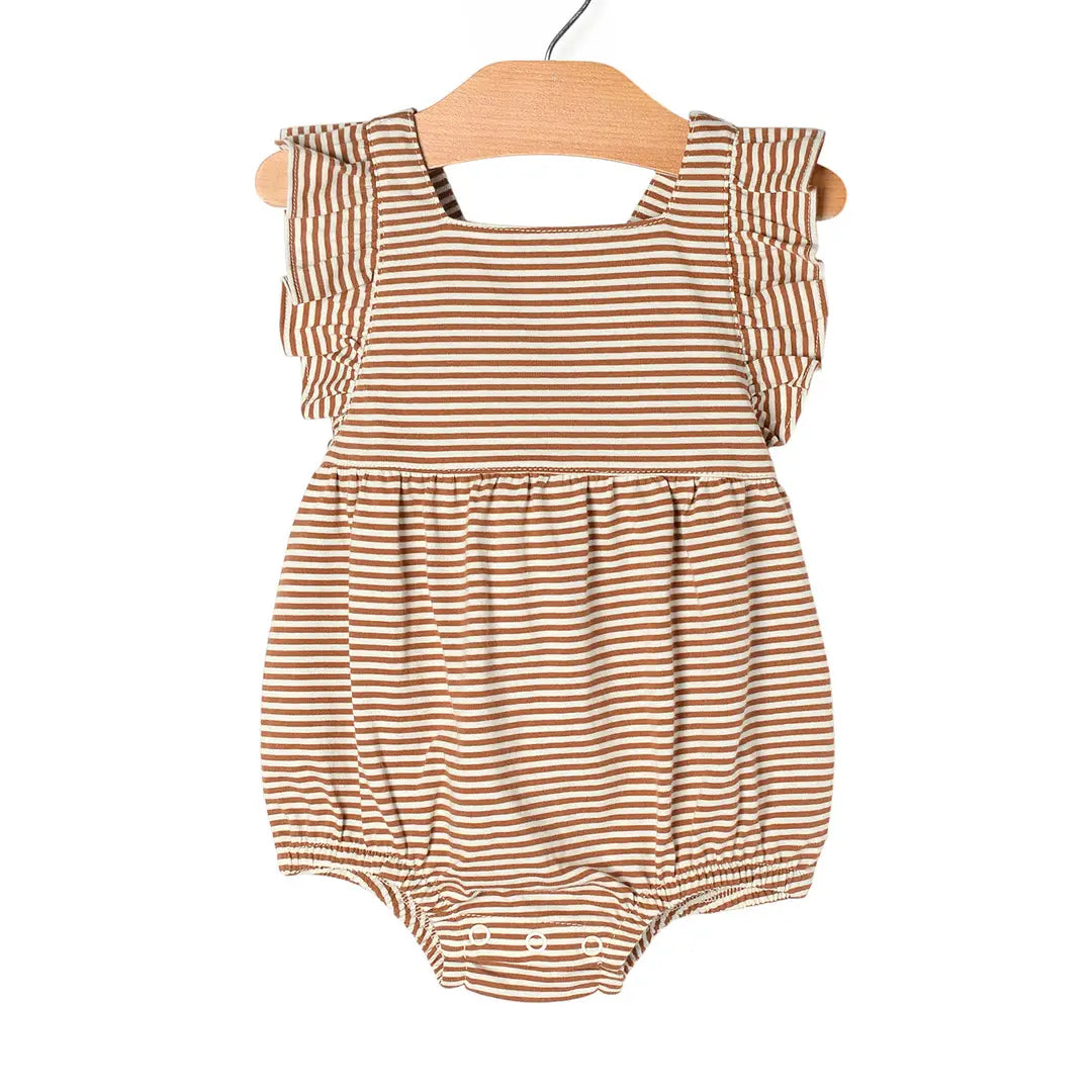 Overall Flutter Romper | Toffee Stripe