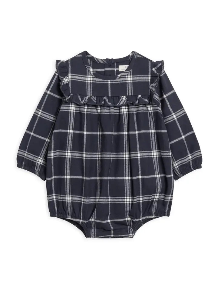 Ruth Flannel Ruffle Neckline Bodysuit - Navy Plaid image 0