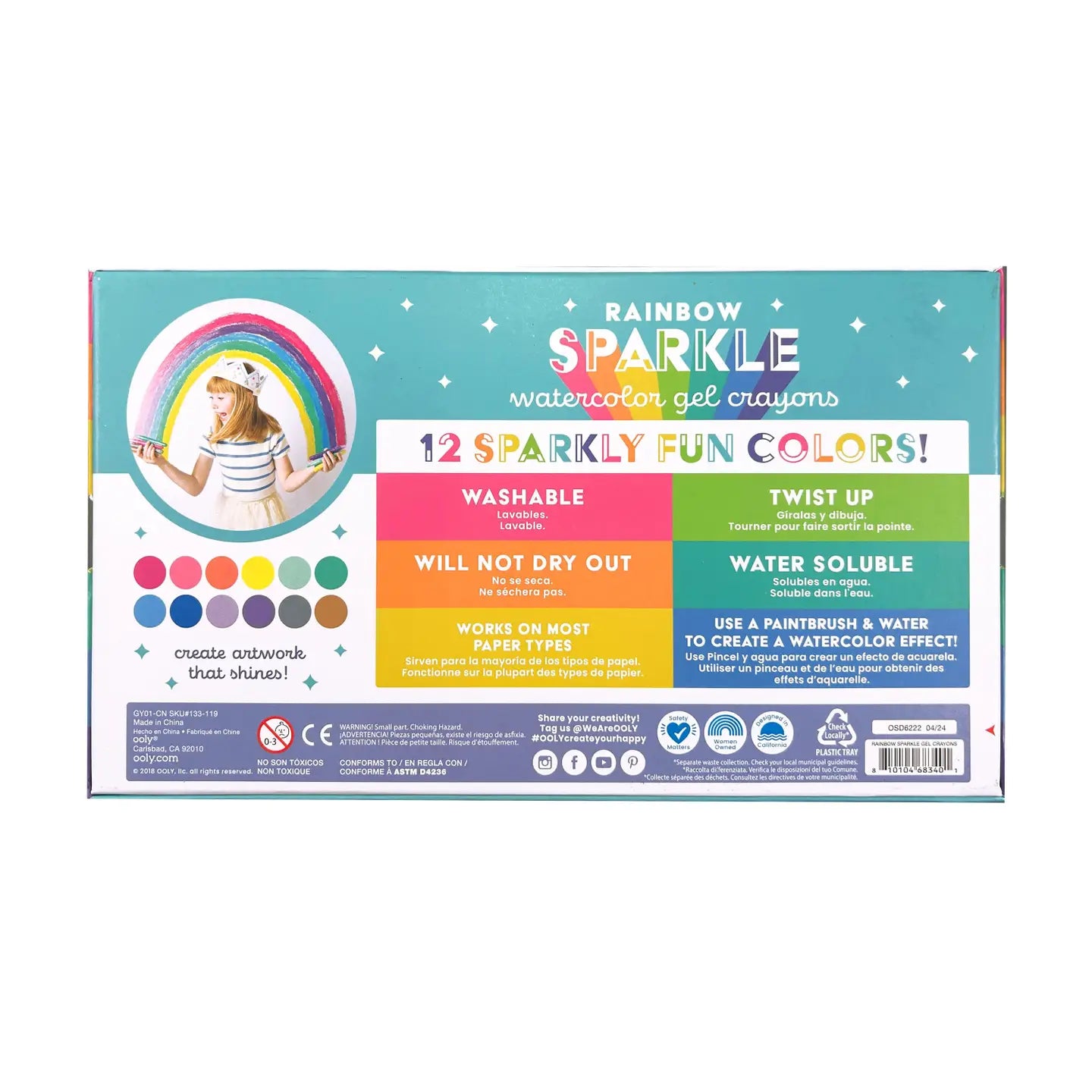 Rainbow Sparkle Metallic Watercolor Gel Crayons - Set of 12 image 1