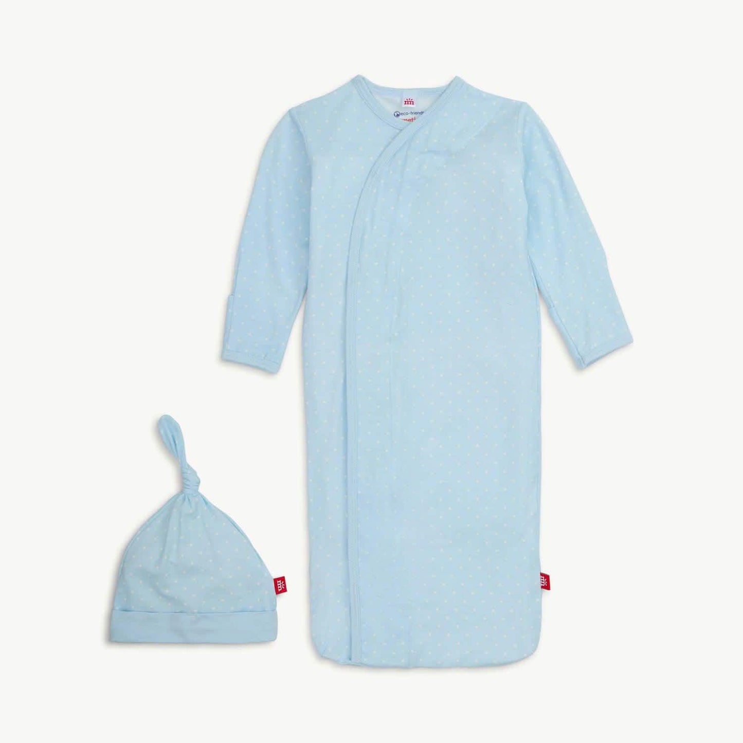 Blue Pin Dot Modal Magnetic Sleeper Gown + Hat Set