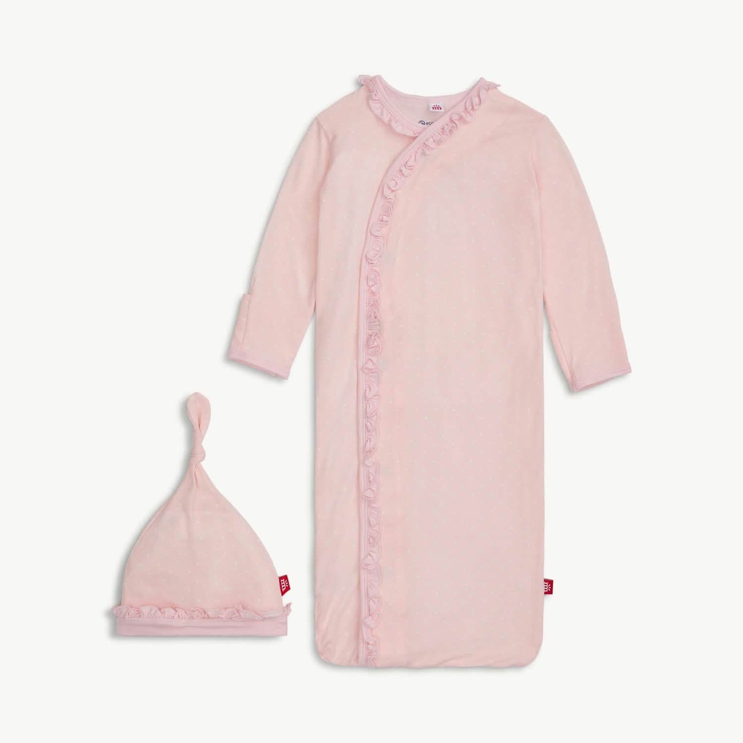Pink Pin Dot Modal Magentic Sleeper Gown + Hat Set