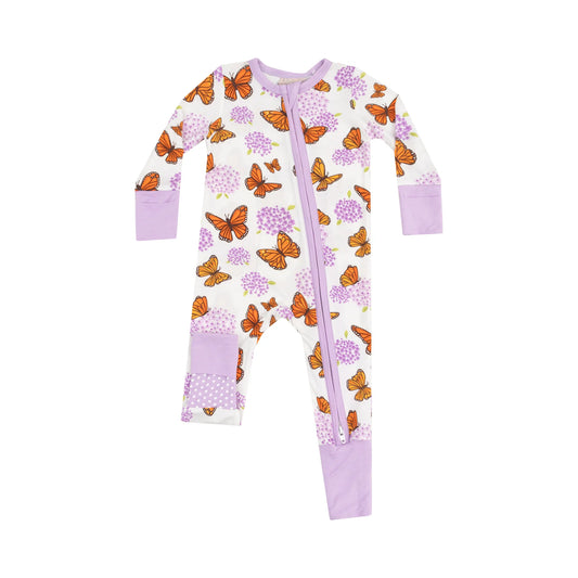2 Way Zipper Romper - Monarch & Milkweed