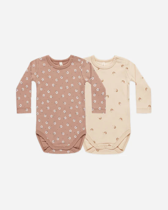 Jersey Bodysuit, 2-Pack || Rose Ditsy, Rainbows image 0
