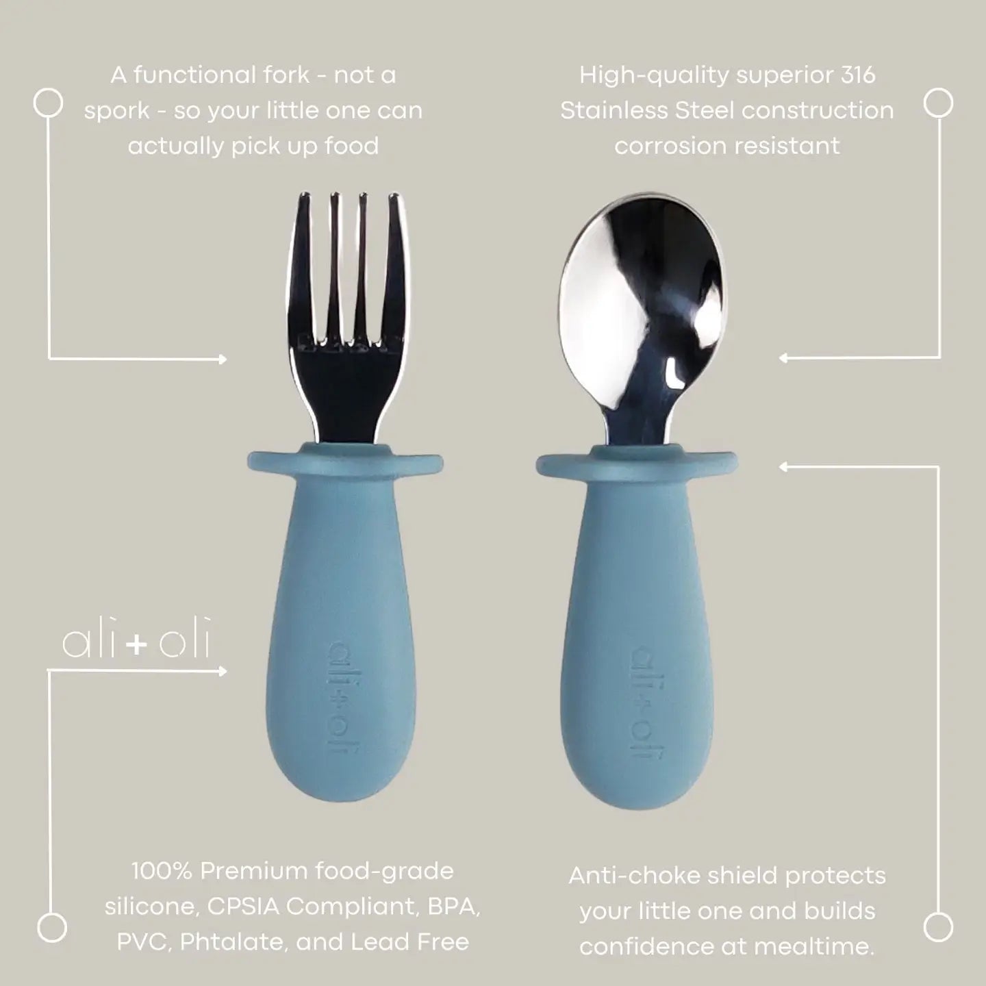 Toddler Learning Fork & Spoon Set - Blue