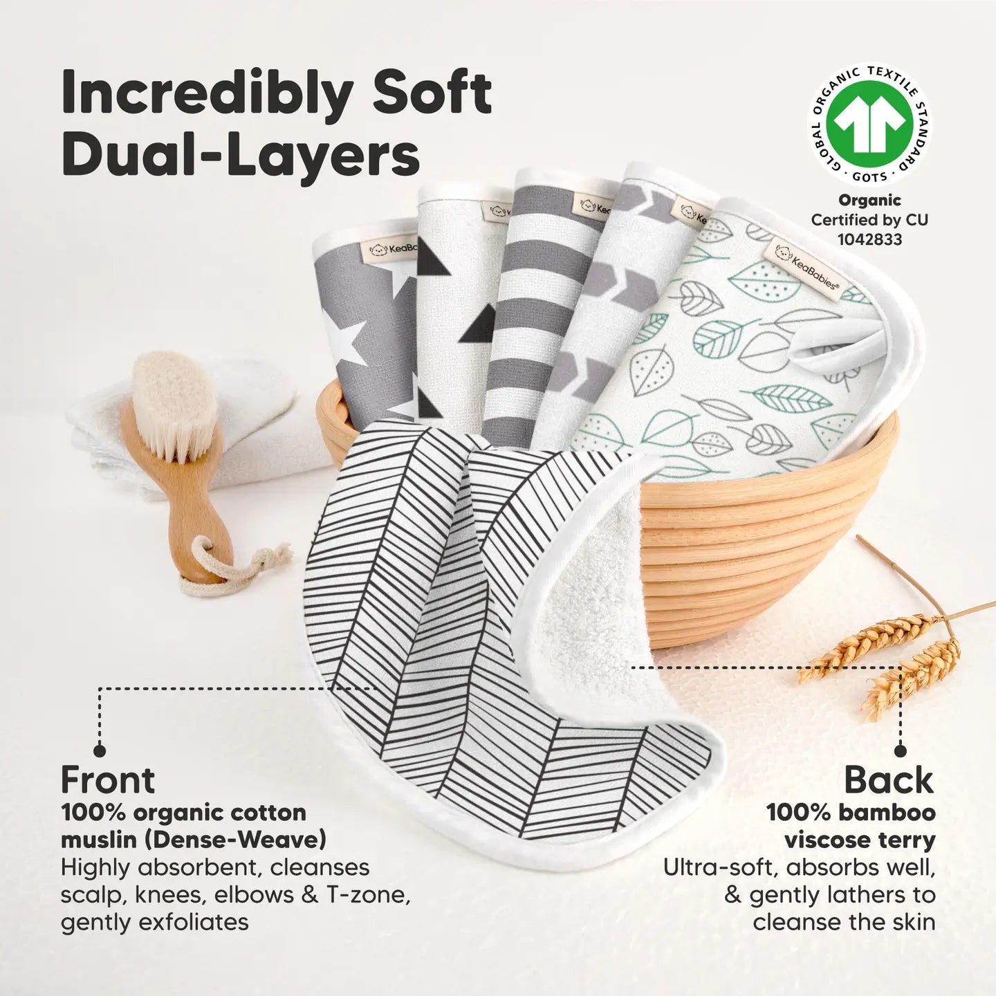 Organic Muslin Cami Baby Washcloths | Greyscape