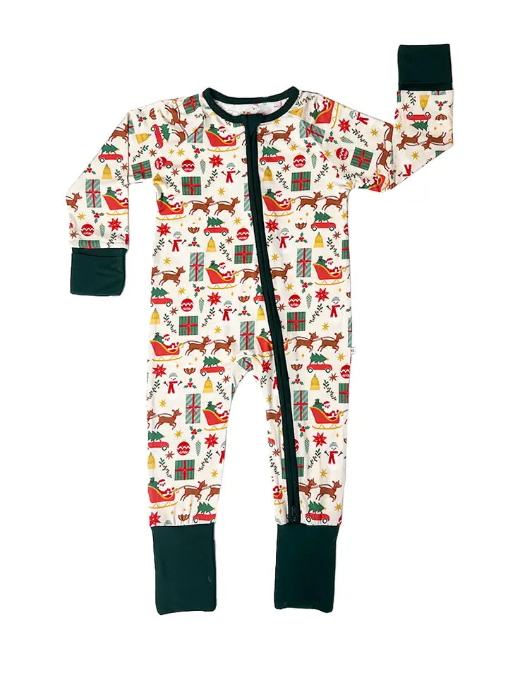 Holiday Vintage Christmas Bamboo Convertible Baby Pajamas image 0