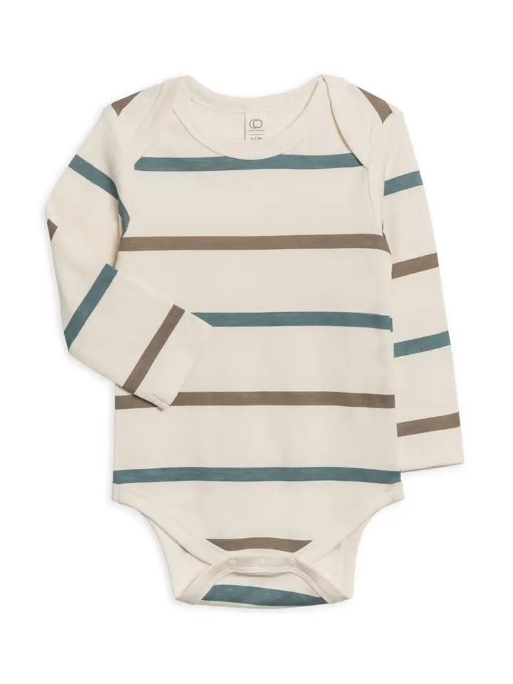Organic Baby River Bodysuit - Max Stripe / Teal + Taupe image 0