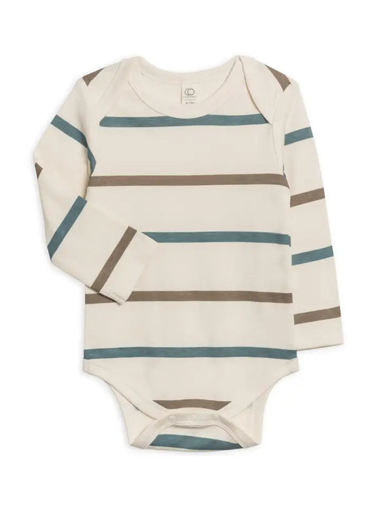 Organic Baby River Bodysuit - Max Stripe / Teal + Taupe image 0
