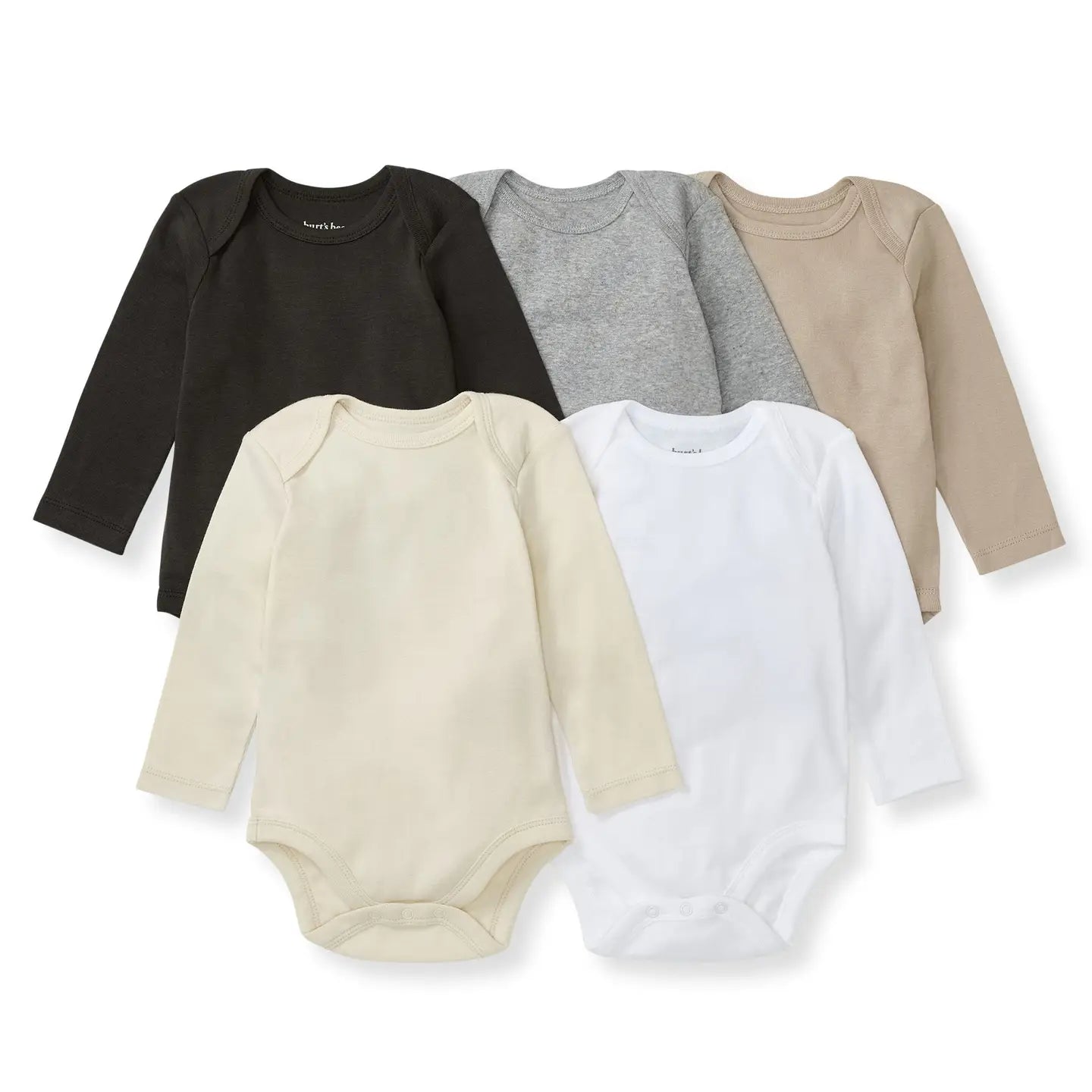 Solid Organic Cotton Long Sleeve Bodysuits 5 Pack | Ash