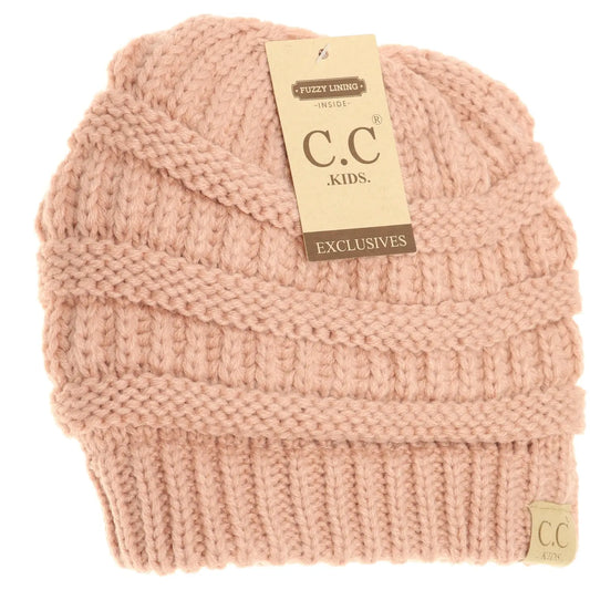 Kids Solid Fuzzy Lined Cc Beanie