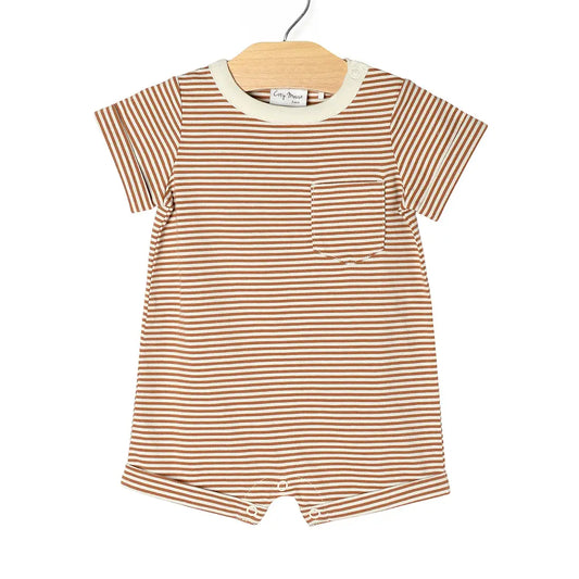 Short Sleeve Romper | Toffee Stripe