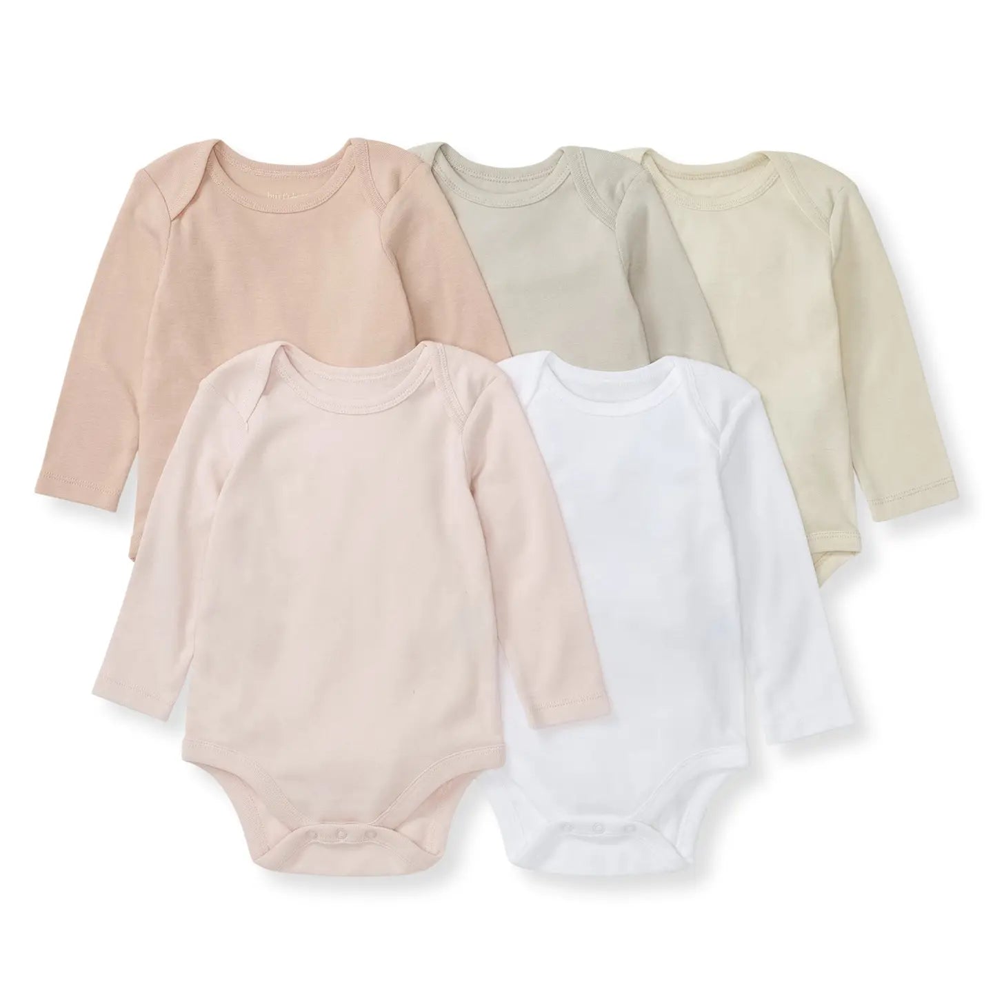 Solid Organic Cotton Long Sleeve Bodysuits 5 Pack | Pink Sand