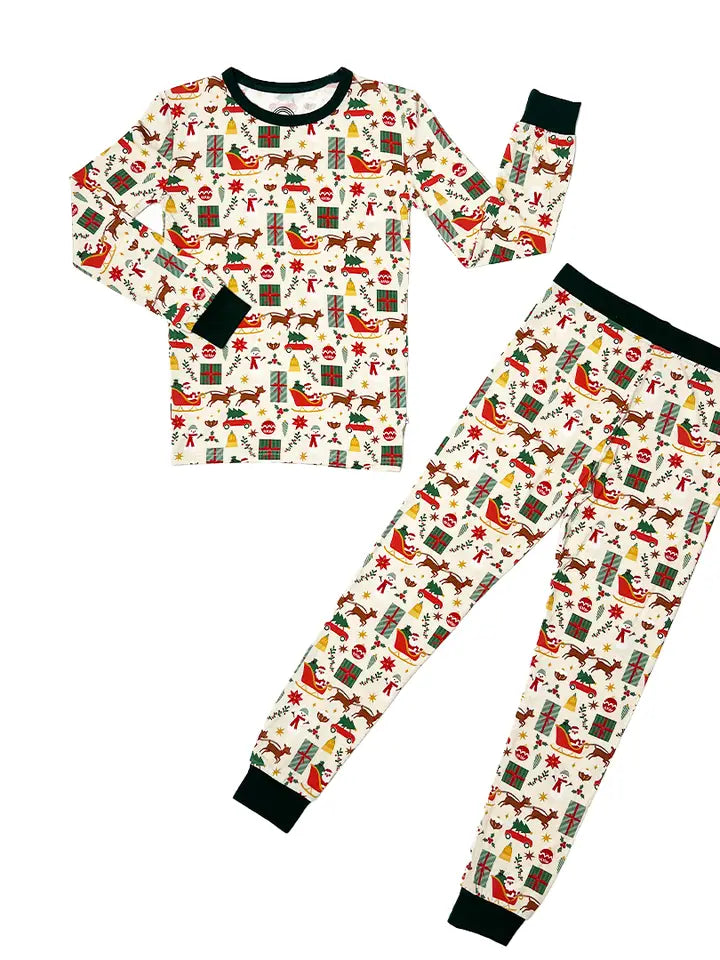 Holiday Vintage Christmas Bamboo Kids Pajamas Toddler Set image 0