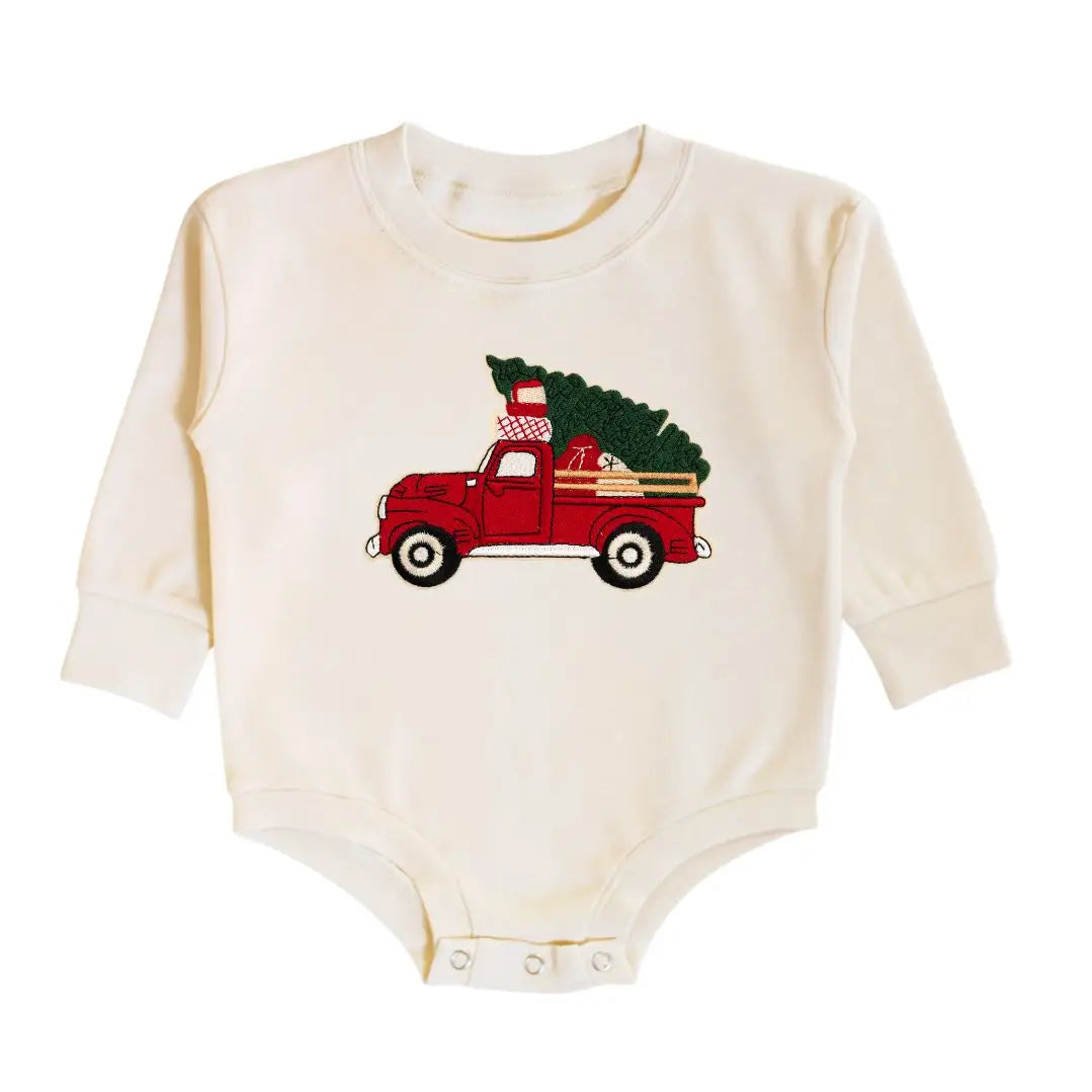 Christmas Truck Patch Long Sleeve Romper