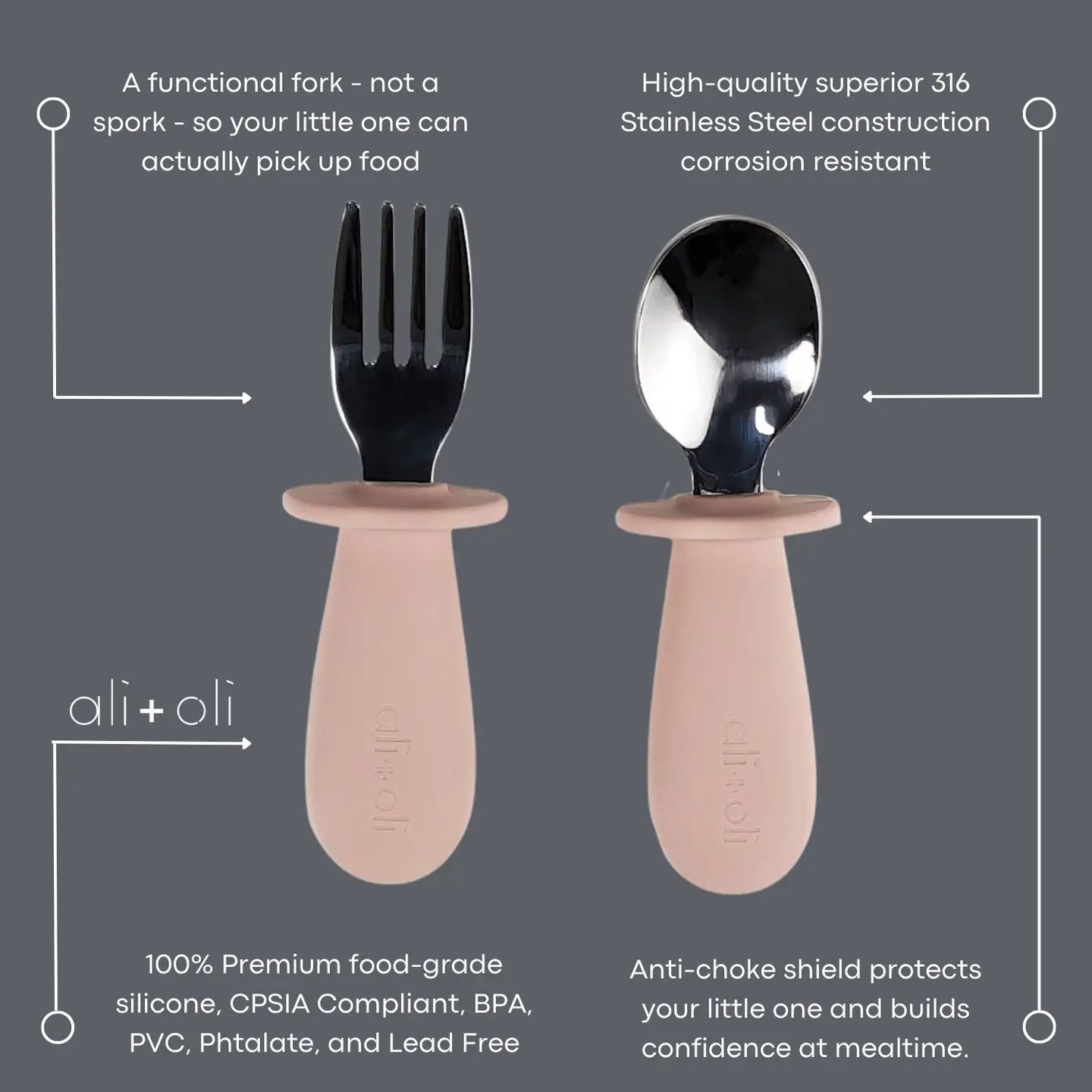 Toddler Learning Fork & Spoon Set - Blush