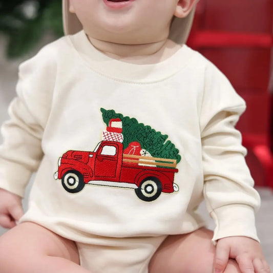 Christmas Truck Patch Long Sleeve Romper