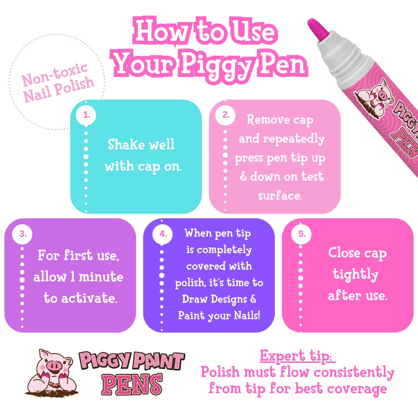 Piggy Pens | Non Toxic Kids Nail Polish Pens