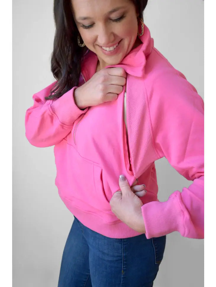Oversized Funnel Neck Three Zip Breastfeeding Sweatshirt image 2