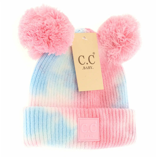 Baby Tie Dye Double Fur Pom Beanie