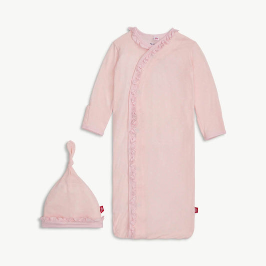 Pink Pin Dot Modal Magentic Sleeper Gown + Hat Set